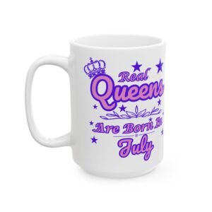 Real Queens are Born in July Mug - Pink & Purple Crown with Stars Design - 11oz & 15oz  - Birthday Gift for July Queens!