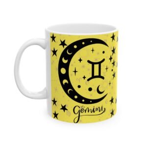 Gemini Zodiac Mug – May 22 to June 21, Yellow Star Sign Mug, Gift for Gemini, Featuring Positive & Negative Traits