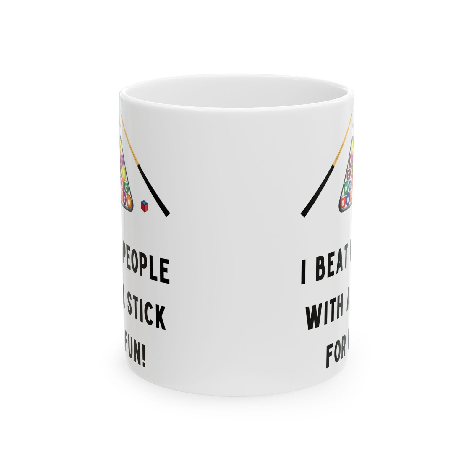 I Beat People with a Stick for Fun" Mug – Funny Pool Player Coffee Cup with Pool Balls & Cue Design Gift for Pool Enthusiasts - Image 6
