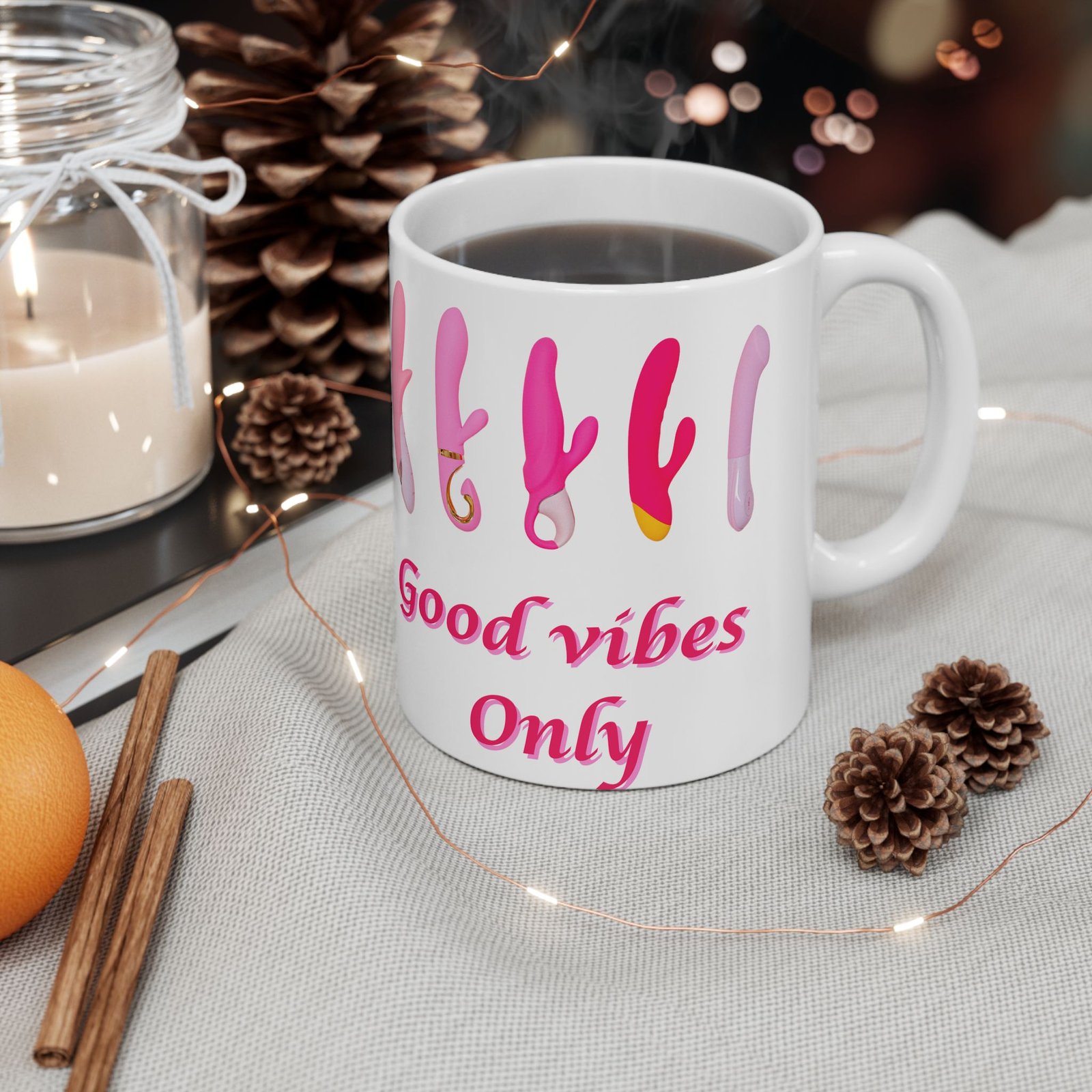 GoodVibes Only" Mug – Funny, Naughty Coffee Cup with Pink Lettering and Cheeky Vibes Theme (11 oz & 15 oz) Ceramic Mug, - Image 5