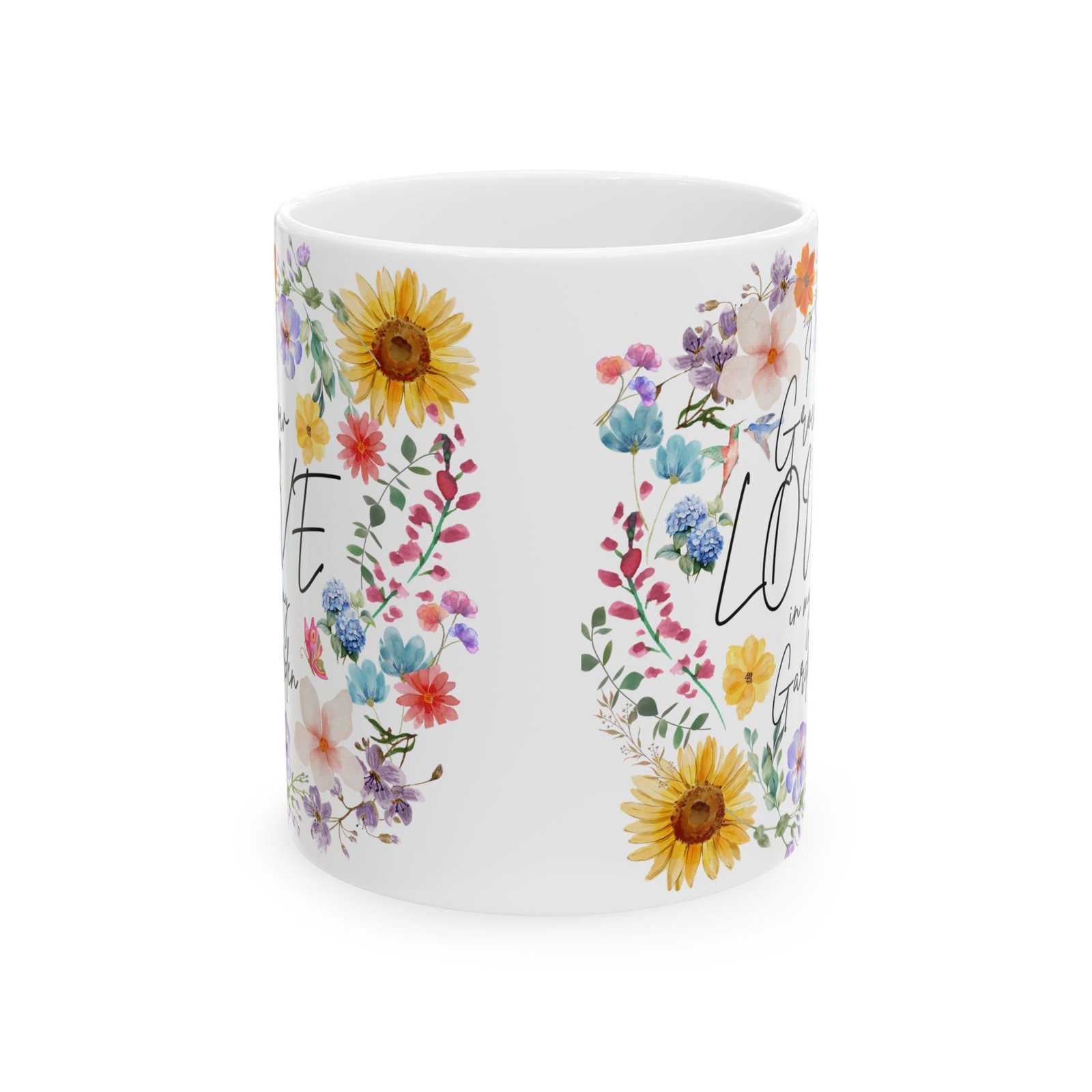 I Grow Love in My Garden" Mug | 11oz & 15oz | Floral Watercolor Design | Perfect Gift for Gardeners Ceramic Mug, - Image 2