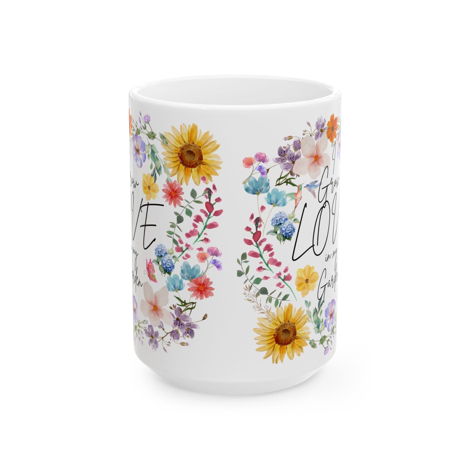 I Grow Love in My Garden" Mug | 11oz & 15oz | Floral Watercolor Design | Perfect Gift for Gardeners Ceramic Mug, - Image 5