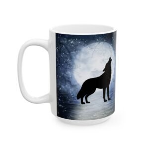 Full Moon Howling Wolf Mug – Mystic Wolf Silhouette with Night Sky – Gift for Nature & Wolf Lovers – 11oz & 15oz