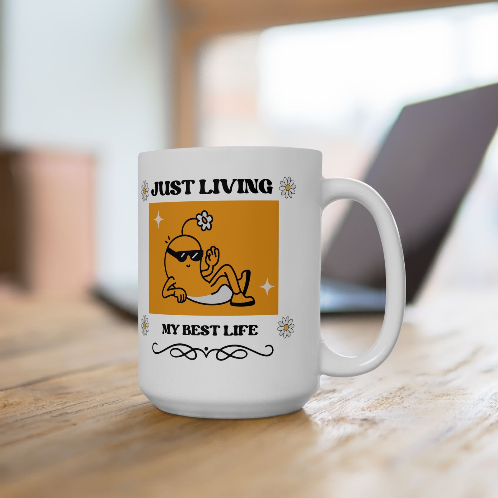 Cheerful Coffee Mug "Just Living My Best Life" Bright Colors Cute 11oz Mug Coffee Tea Hot Cocoa Gift for Friends, Family - Image 5