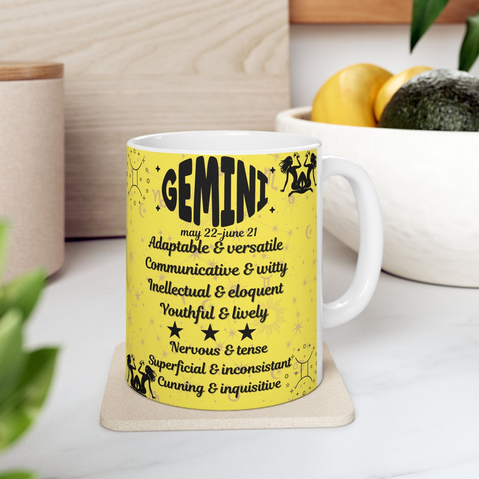 Gemini Zodiac Mug – May 22 to June 21, Yellow Star Sign Mug, Gift for Gemini, Featuring Positive & Negative Traits - Image 6