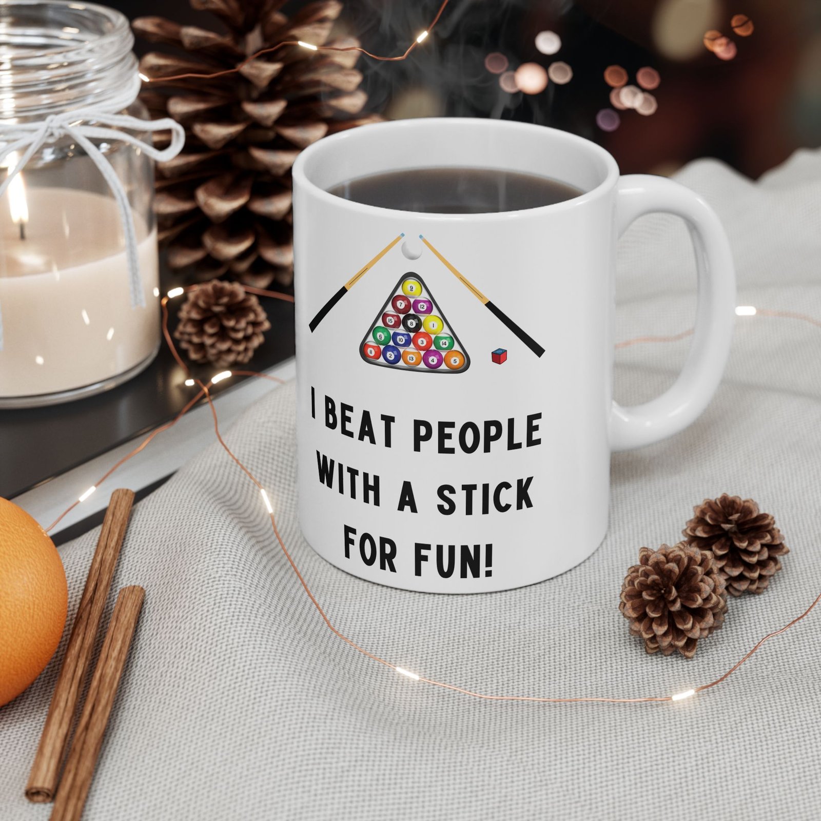 I Beat People with a Stick for Fun" Mug – Funny Pool Player Coffee Cup with Pool Balls & Cue Design Gift for Pool Enthusiasts - Image 10