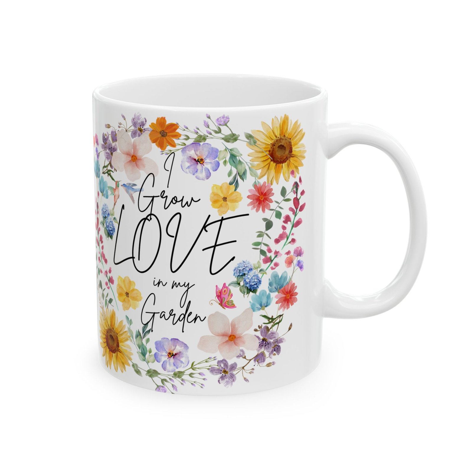 I Grow Love in My Garden" Mug | 11oz & 15oz | Floral Watercolor Design | Perfect Gift for Gardeners Ceramic Mug, - Image 4