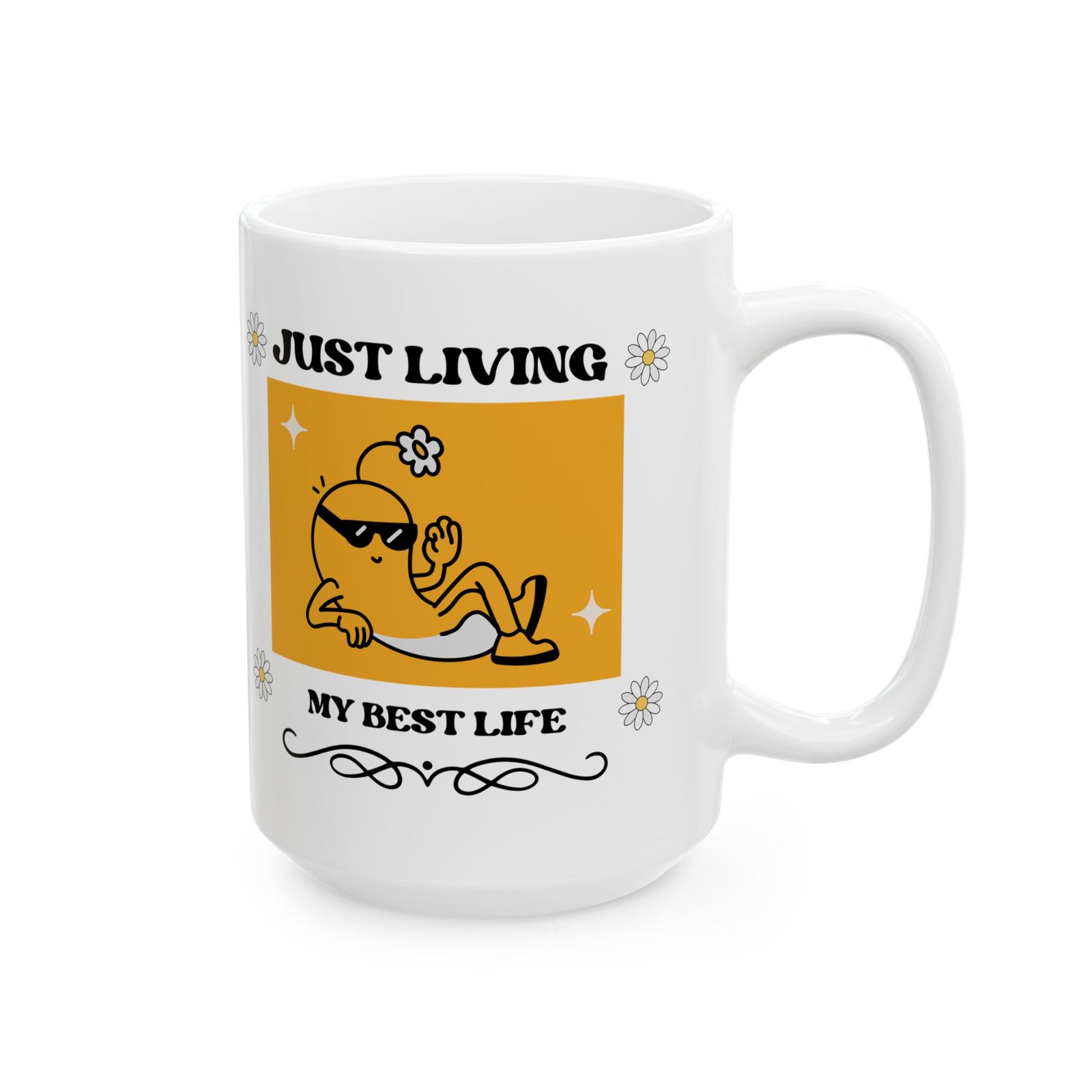 Cheerful Coffee Mug "Just Living My Best Life" Bright Colors Cute 11oz Mug Coffee Tea Hot Cocoa Gift for Friends, Family - Image 4