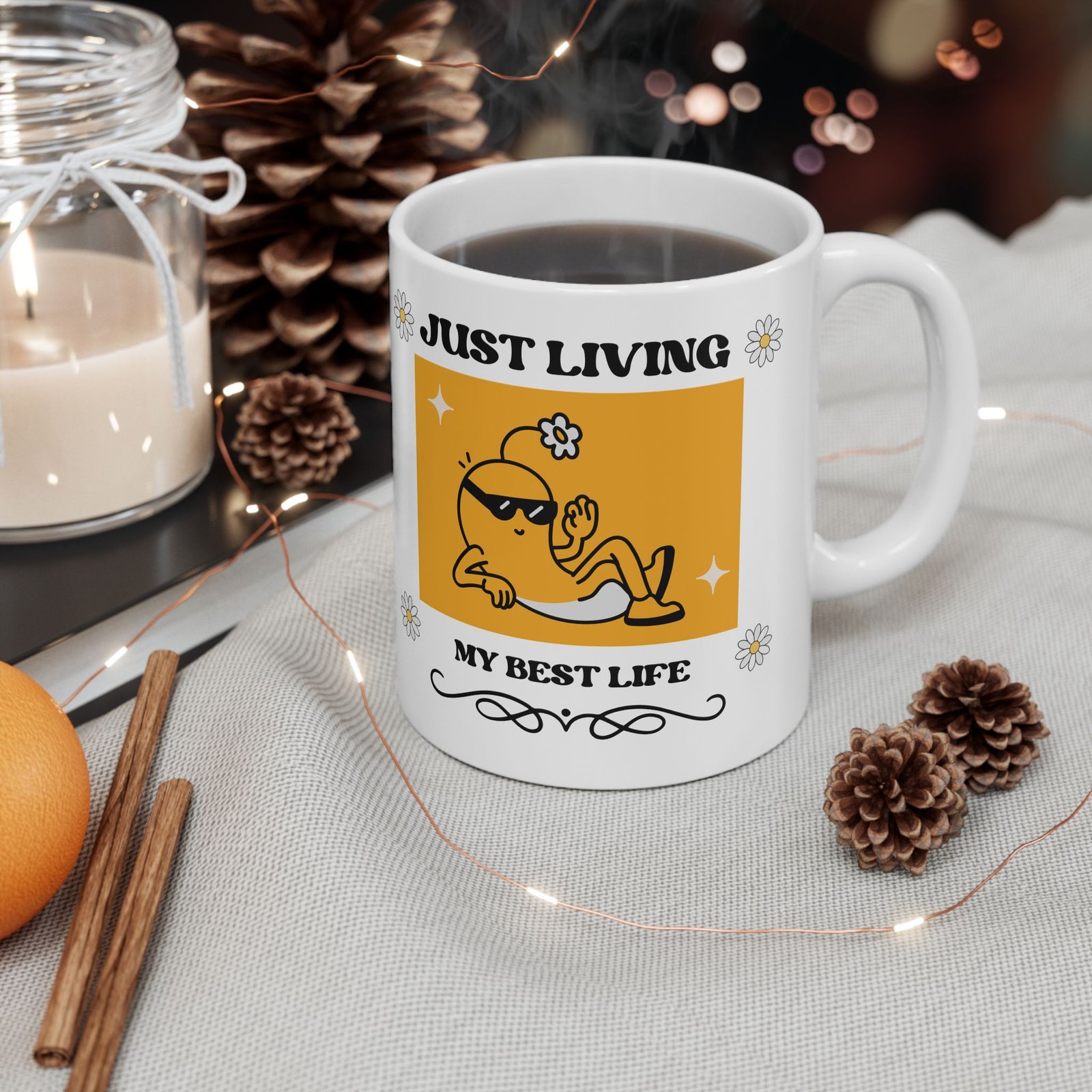Cheerful Coffee Mug "Just Living My Best Life" Bright Colors Cute 11oz Mug Coffee Tea Hot Cocoa Gift for Friends, Family - Image 10