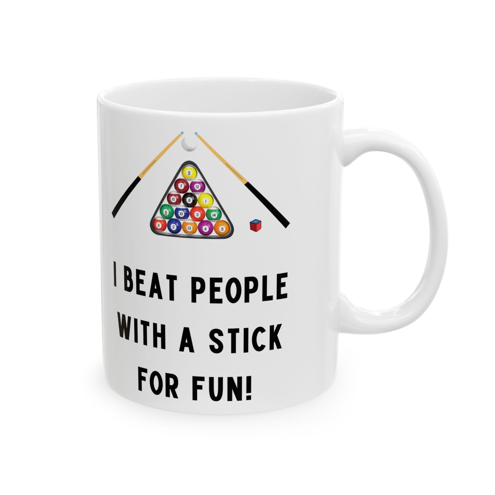 I Beat People with a Stick for Fun" Mug – Funny Pool Player Coffee Cup with Pool Balls & Cue Design Gift for Pool Enthusiasts - Image 9