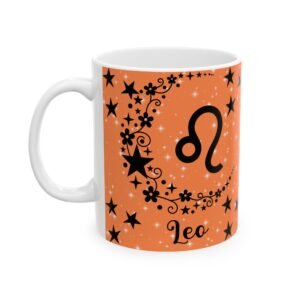 Leo Zodiac Mug – July 23 to August 21, Orange Star Sign Mug, Gift for Leo, Featuring Positive & Negative Traits