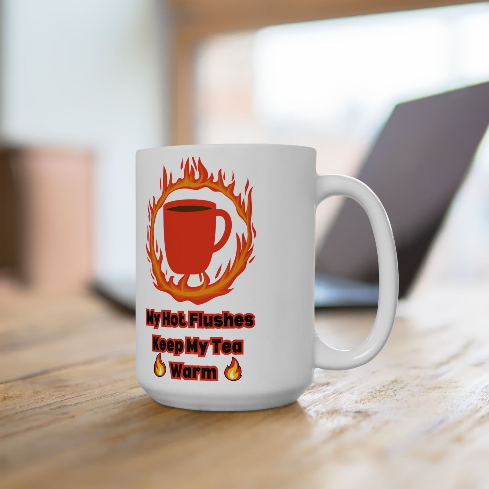 My Hot Flushes Keep My Tea Warm – Funny Menopausal Mug, Humorous Tea Cup with Witty Flames Design, Gift for Menopause, - Image 5
