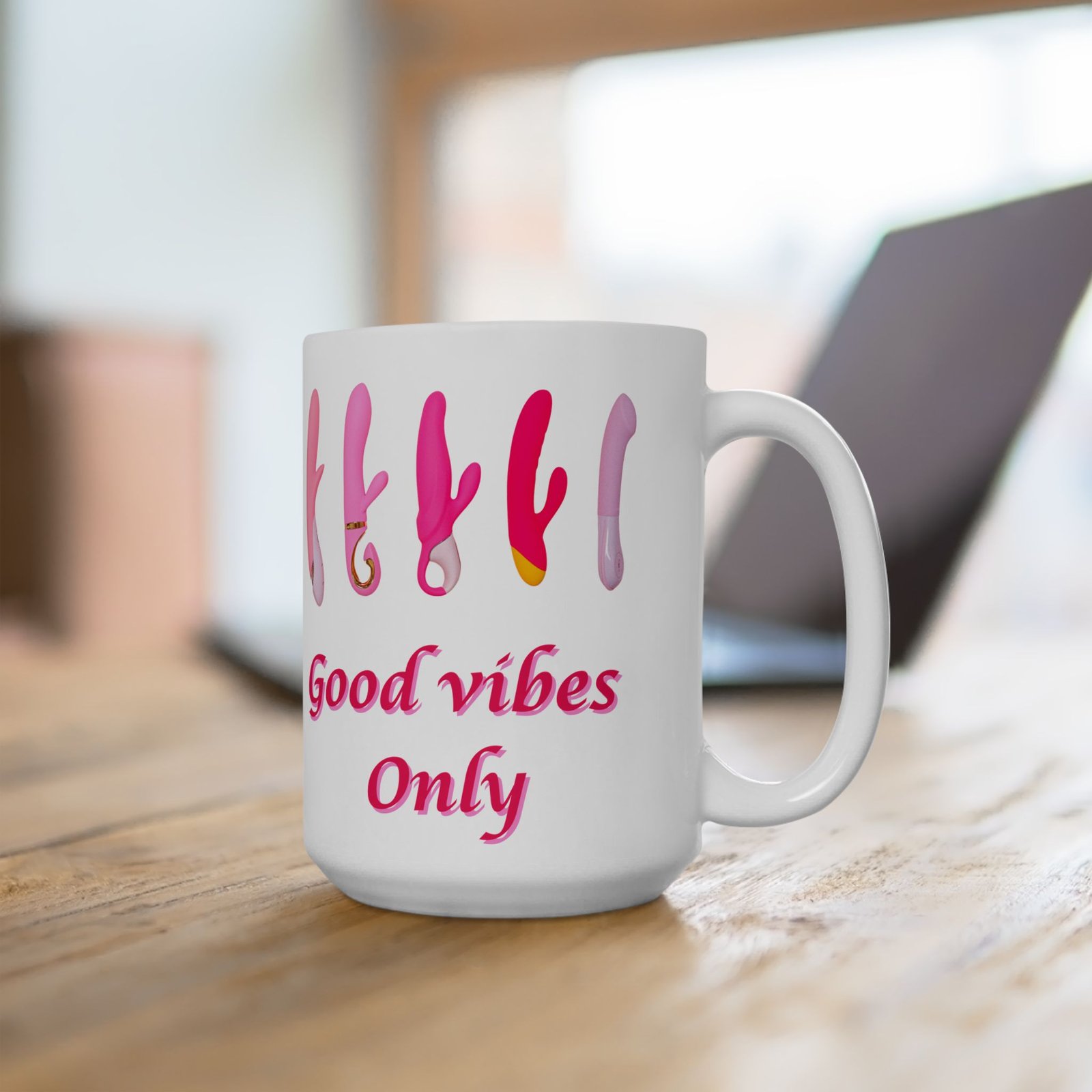 GoodVibes Only" Mug – Funny, Naughty Coffee Cup with Pink Lettering and Cheeky Vibes Theme (11 oz & 15 oz) Ceramic Mug, - Image 12