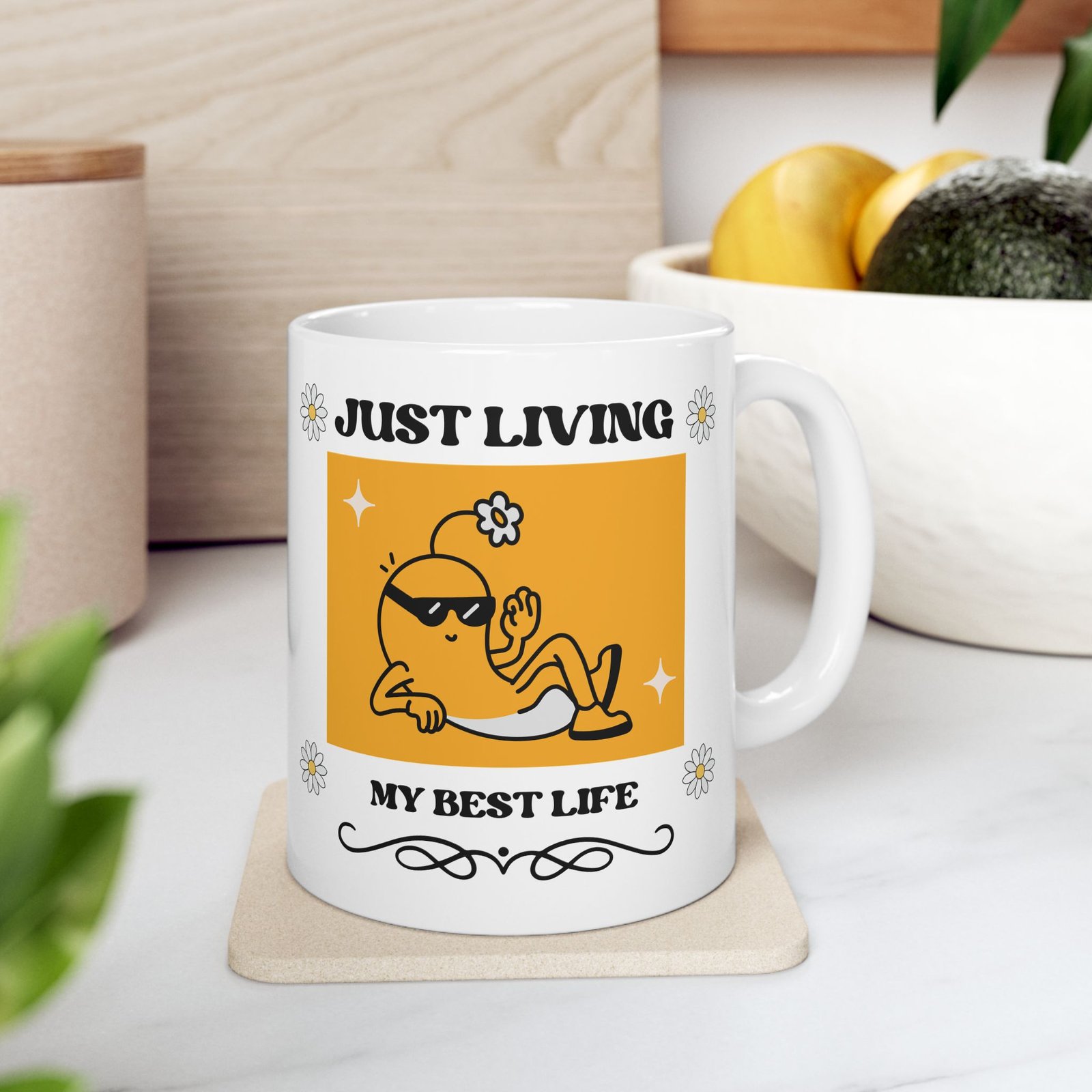 Cheerful Coffee Mug "Just Living My Best Life" Bright Colors Cute 11oz Mug Coffee Tea Hot Cocoa Gift for Friends, Family - Image 12