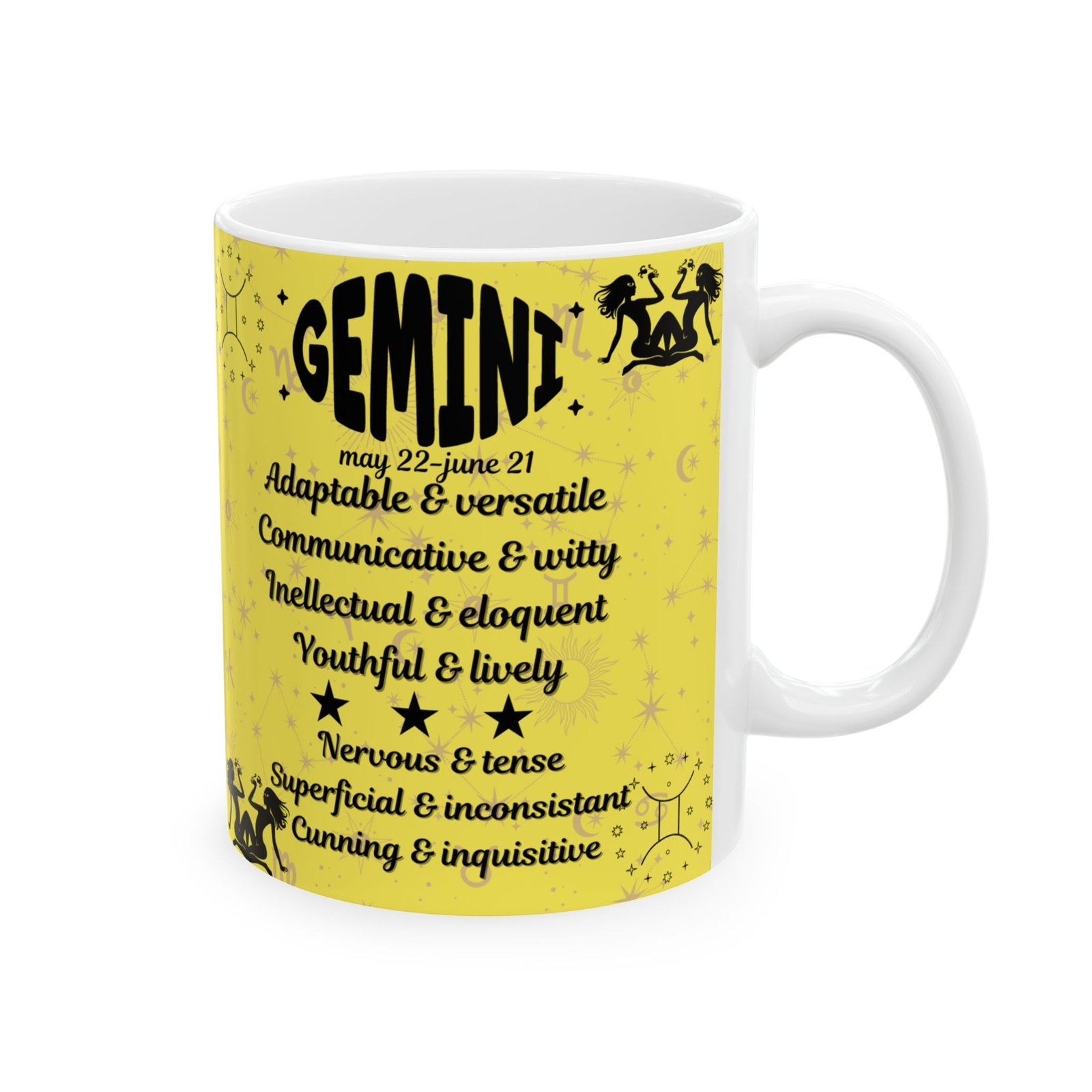 Gemini Zodiac Mug – May 22 to June 21, Yellow Star Sign Mug, Gift for Gemini, Featuring Positive & Negative Traits - Image 4