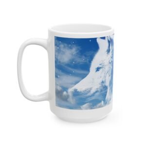 White Wolf Mug – Majestic Wolf with Sparkling Sky & Clouds – Gift for Wolf Lovers – Available in 11oz & 15oz