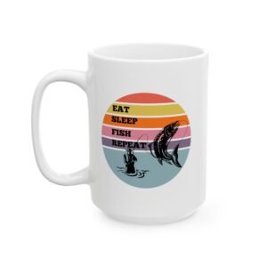 EAT SLEEP FISH REPEAT" Mug – Colorful Coffee Cup for Fishermen & Fishing Enthusiasts, Gift for Fishing Lovers, 11 oz & 15 oz,