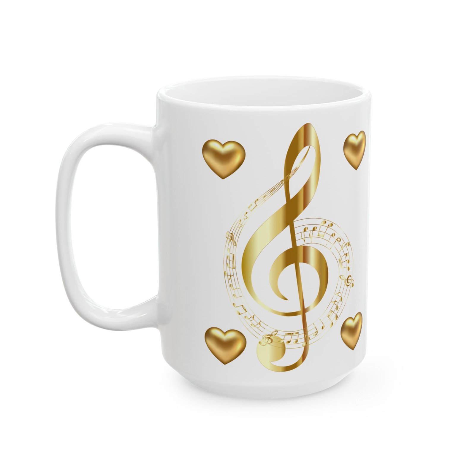 Beautiful Treble Clef & Musical Notes Mug with Love Hearts – Gift for Music Lovers, Musicians, and Coffee Enthusiasts Ceramic