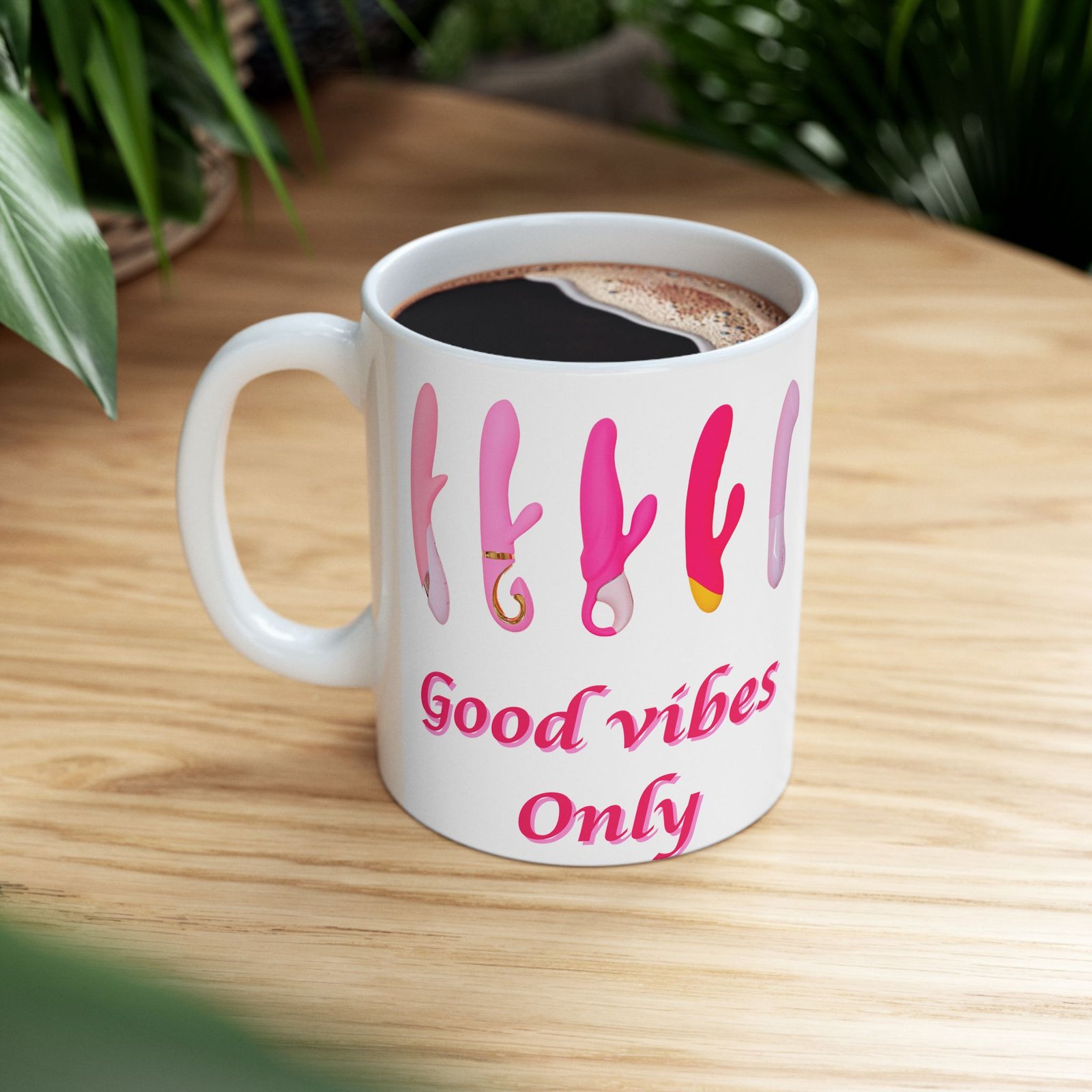GoodVibes Only" Mug – Funny, Naughty Coffee Cup with Pink Lettering and Cheeky Vibes Theme (11 oz & 15 oz) Ceramic Mug, - Image 6