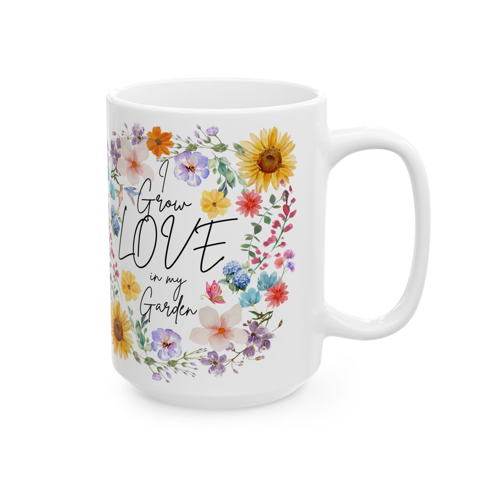 I Grow Love in My Garden" Mug | 11oz & 15oz | Floral Watercolor Design | Perfect Gift for Gardeners Ceramic Mug, - Image 8