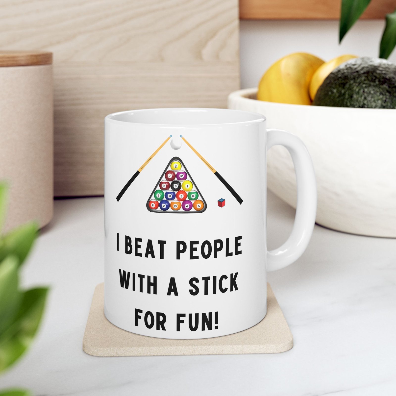 I Beat People with a Stick for Fun" Mug – Funny Pool Player Coffee Cup with Pool Balls & Cue Design Gift for Pool Enthusiasts - Image 12