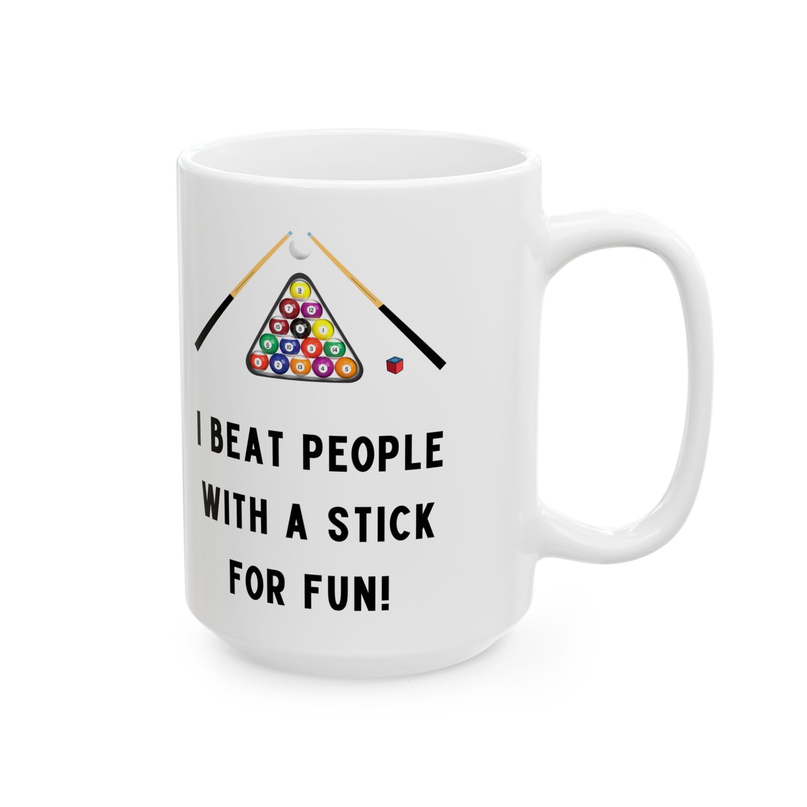 I Beat People with a Stick for Fun" Mug – Funny Pool Player Coffee Cup with Pool Balls & Cue Design Gift for Pool Enthusiasts - Image 4