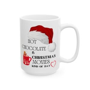 Hot Chocolate & Christmas Movies Mug – Festive Holiday Mug with Santa Hat Design, Perfect for Cozy Winter Days Ceramic Mug