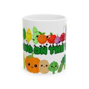 Living on the Veg" Mug with Bright, Happy Vegetables – Gift for Vegetarians & Veggie LoversCeramic Mug, (11oz, 15oz)