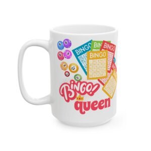 Bingo Queen" Mug with Bingo Cards & Colorful Balls – Gift for Bingo Lovers Ceramic Mug, (11oz, 15oz)